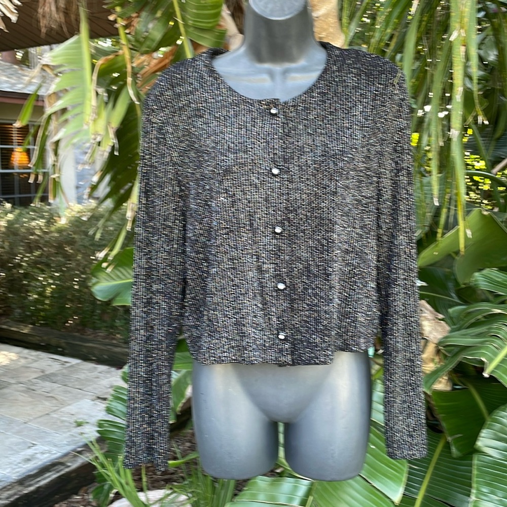 Ronnie Nicole sparkly metallic black jacket with crystal buttons